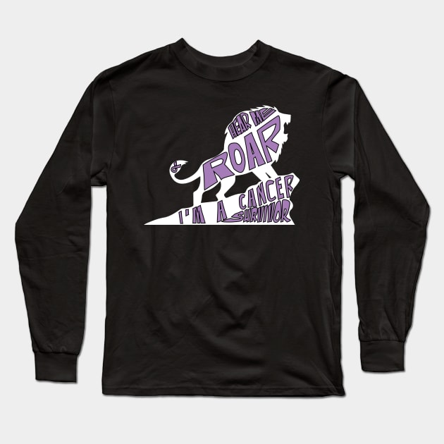 all cancer Awareness lavender ribbon hear me roar I'm a cancer survivor Long Sleeve T-Shirt by Shaderepublic